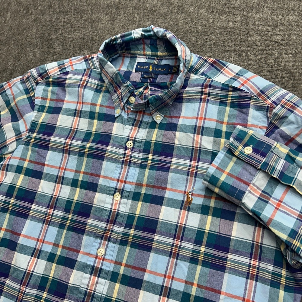 Ralph‎ Lauren Classic Fit Large Long Sleeve Button Down Plaid Shirt Flesh Pony